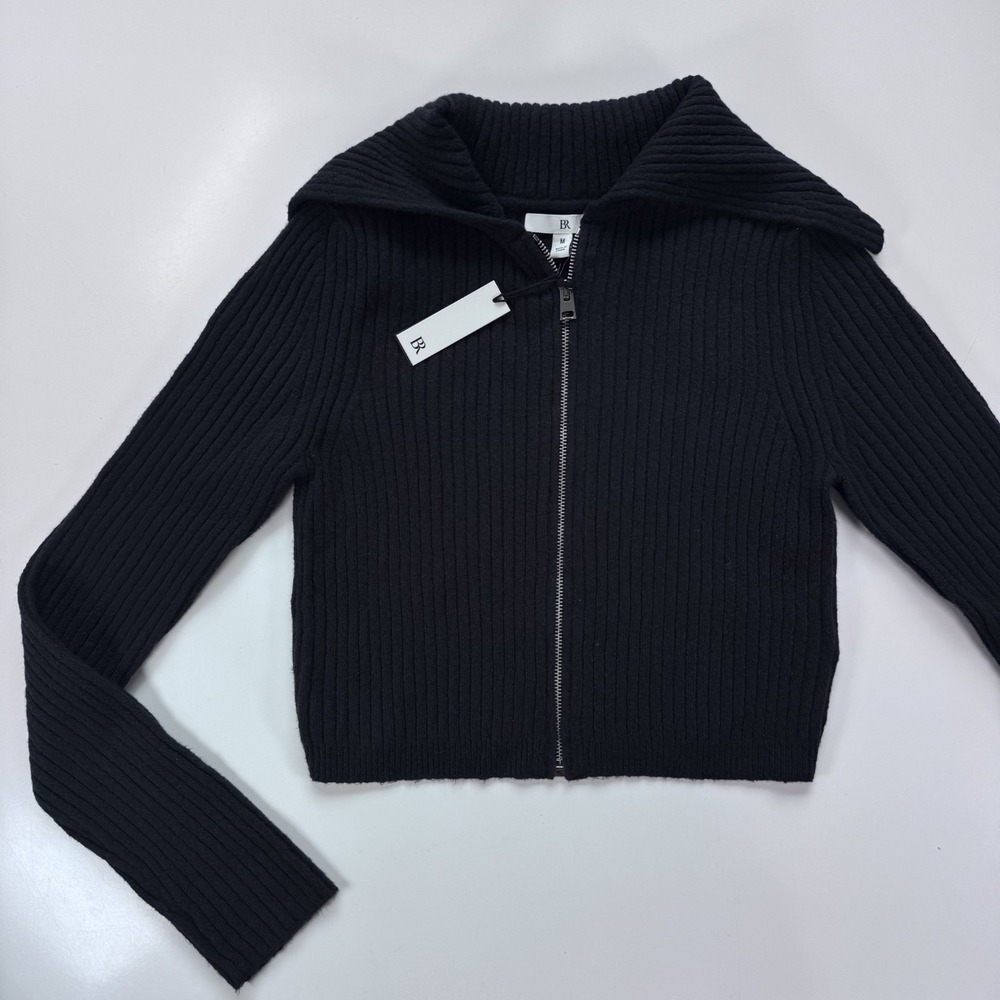 BANANA REPUBLIC Sailor Collar‎ Full Zip Sweater Cropped Blue Knit Women Medium